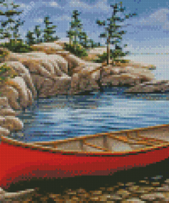 Wooden Red Canoe Diamond Painting