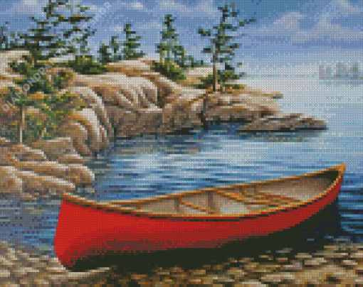 Wooden Red Canoe Diamond Painting