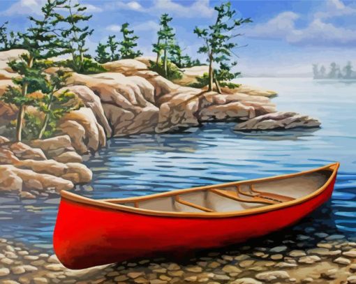 Wooden Red Canoe Diamond Painting