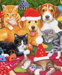 Christmas Kittens And Puppies Diamond Painting