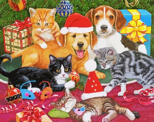 Christmas Kittens And Puppies Diamond Painting