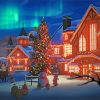 Christmas Snow Night With Aurora Lights Diamond Painting