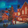 Christmas Snow Night With Aurora Lights Diamond Painting