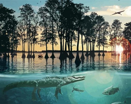 Crocodile In The Bayou Diamond Painting