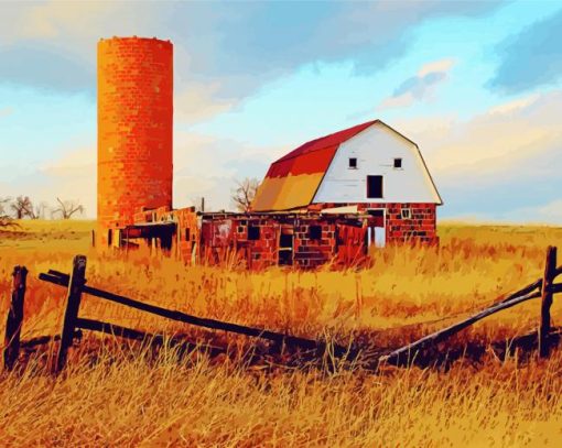 Farm Barn With Silo Diamond Painting