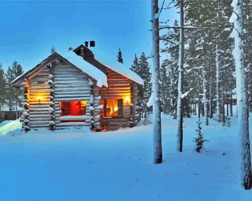 Norwegian Cabin In Snow Diamond Painting