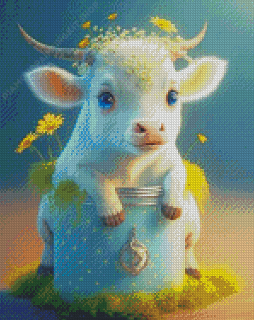 White Cow In A Mug Diamond Painting