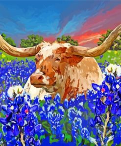 Aesthetic Bluebonnets And Longhorn Art Diamond Painting