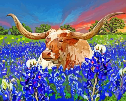 Aesthetic Bluebonnets And Longhorn Art Diamond Painting