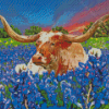 Aesthetic Bluebonnets And Longhorn Art Diamond Painting