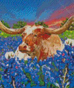 Aesthetic Bluebonnets And Longhorn Art Diamond Painting