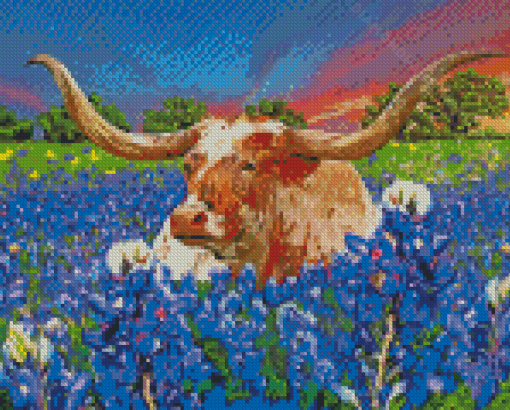 Aesthetic Bluebonnets And Longhorn Art Diamond Painting