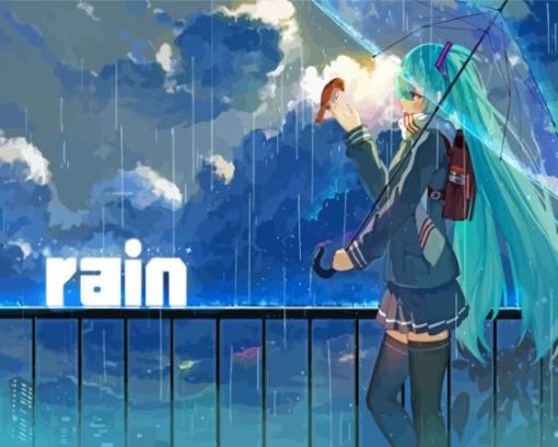 Anime Bird And Girl With Rain Diamond Painting