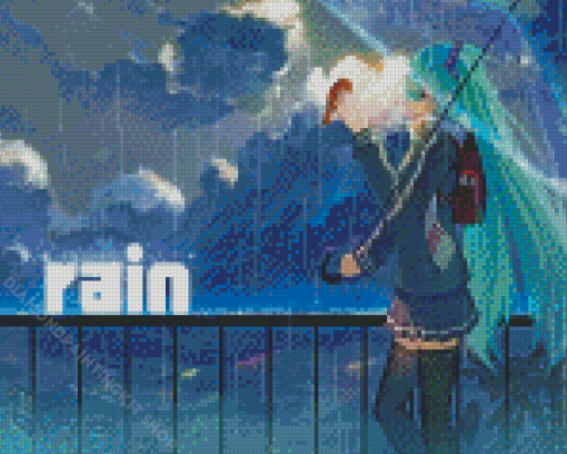 Anime Bird And Girl With Rain Diamond Painting