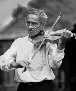 Black And White Old Man Posing Violin Diamond Painting