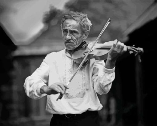 Black And White Old Man Posing Violin Diamond Painting