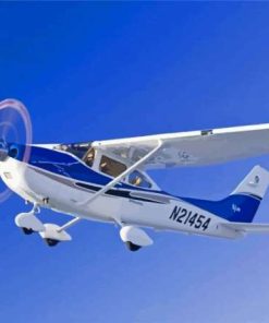 Blue And White Cessna 182 Airplane Diamond Painting