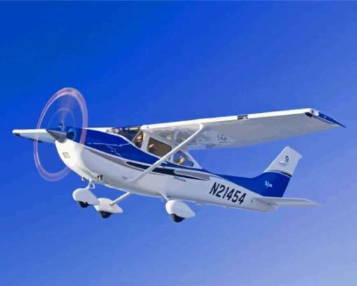 Blue And White Cessna 182 Airplane Diamond Painting