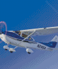 Blue And White Cessna 182 Airplane Diamond Painting