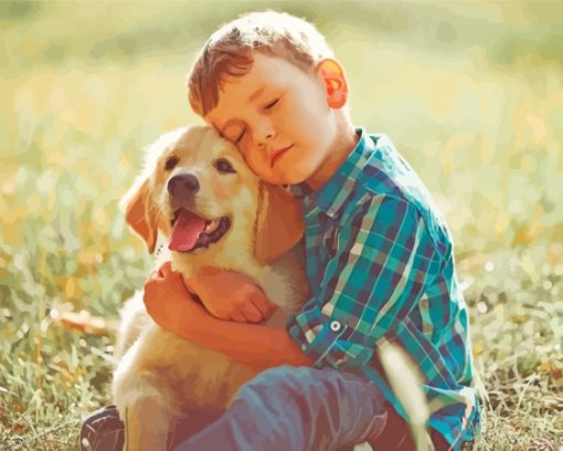 Boy And Labrador Retriever Puppy Diamond Painting