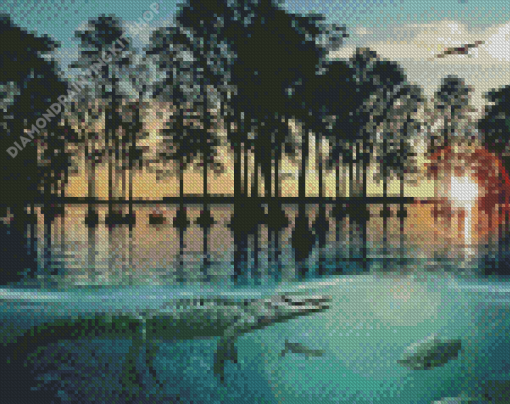 Crocodile In The Bayou Diamond Painting