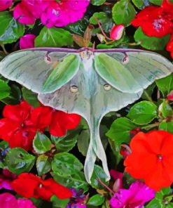 Lunar Moth And Flowers Diamond Painting