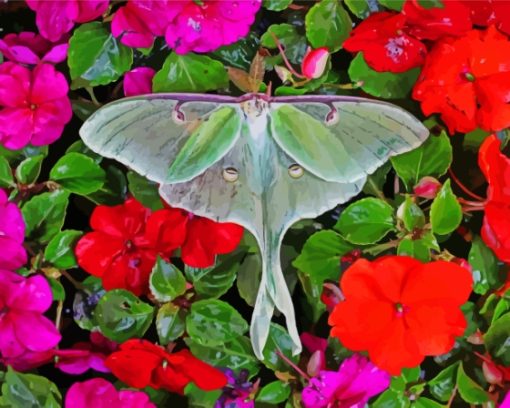 Lunar Moth And Flowers Diamond Painting