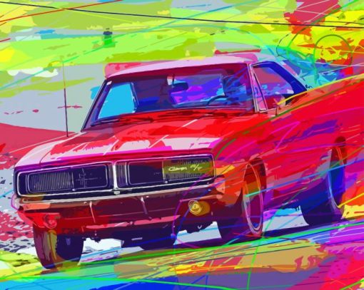 Red 1968 Dodge Charger Diamond Painting