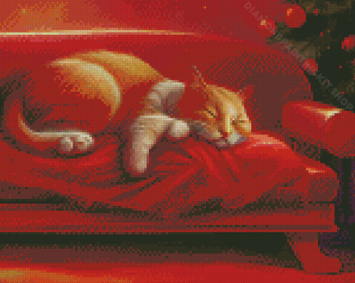 Sleepy Xmas Cat Diamond Painting