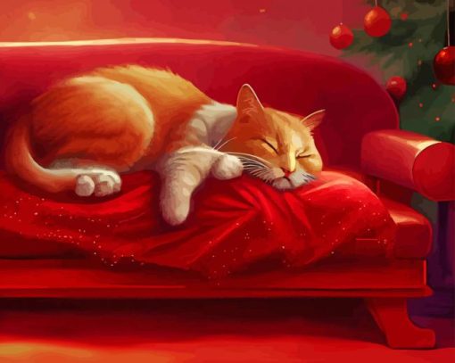 Sleepy Xmas Cat Diamond Painting