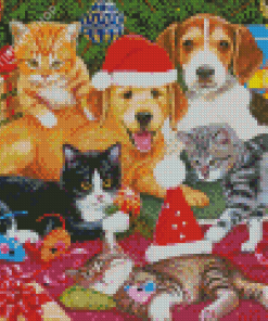 Christmas Kittens And Puppies Diamond Painting