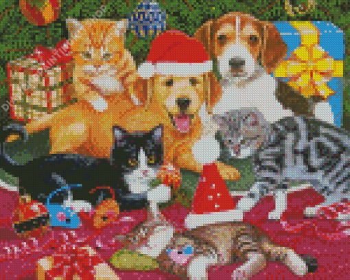 Christmas Kittens And Puppies Diamond Painting