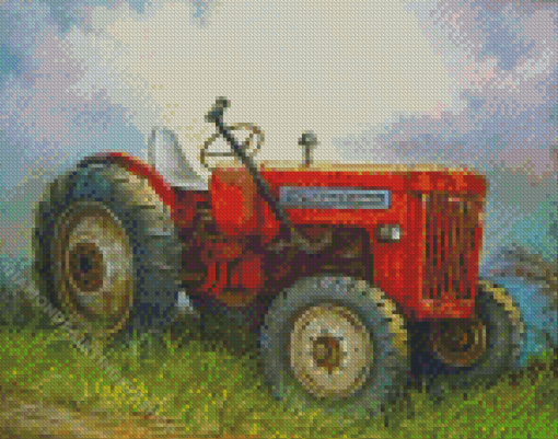 Vintage Red Farm Tractor Diamond Painting