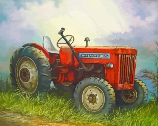 Vintage Red Farm Tractor Diamond Painting