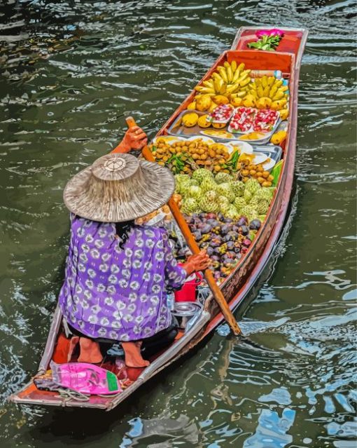 Bangkok Floating Market Fruit Seller Diamond Painting