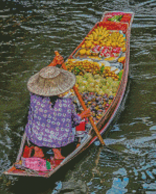 Bangkok Floating Market Fruit Seller Diamond Painting