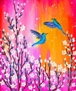 Blossom And Blue Birds Diamond Painting