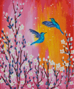 Blossom And Blue Birds Diamond Painting