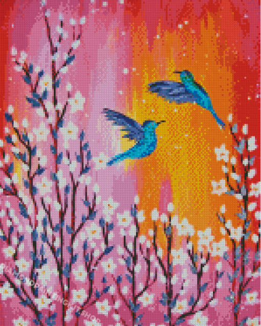 Blossom And Blue Birds Diamond Painting