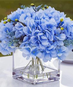 Blue Hydrangea Flowers In Glass Vase Diamond Painting