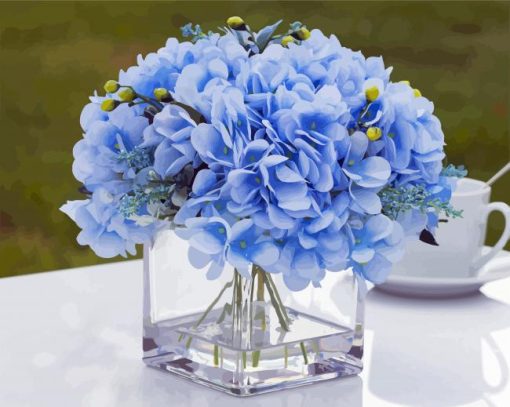 Blue Hydrangea Flowers In Glass Vase Diamond Painting