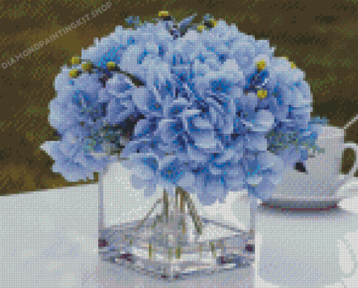 Blue Hydrangea Flowers In Glass Vase Diamond Painting