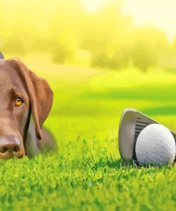 Brown Golf Dog Diamond Painting