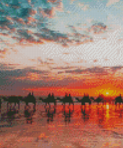 Camels At Broome Beach With Sunset View Diamond Painting