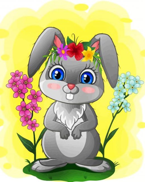 Cartoon Rabbit And Flowers Diamond Painting