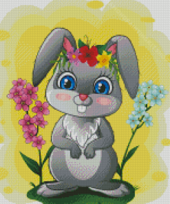 Cartoon Rabbit And Flowers Diamond Painting