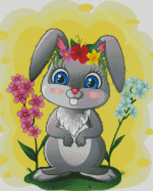 Cartoon Rabbit And Flowers Diamond Painting