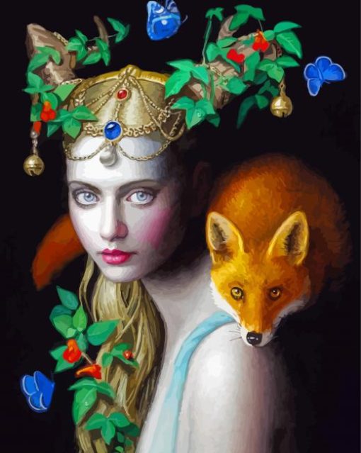 Chie Yoshii Woman Fox Diamond Painting