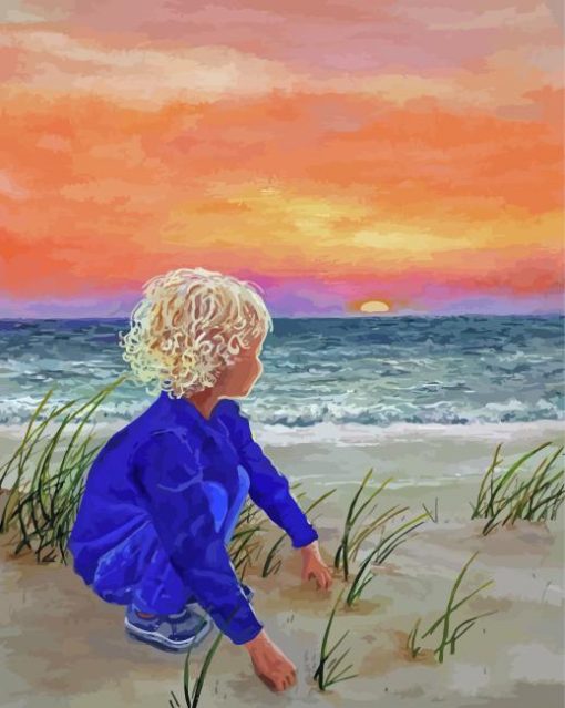 Child On Beach Diamond Painting