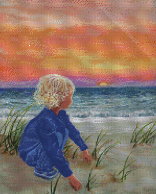 Child On Beach Diamond Painting